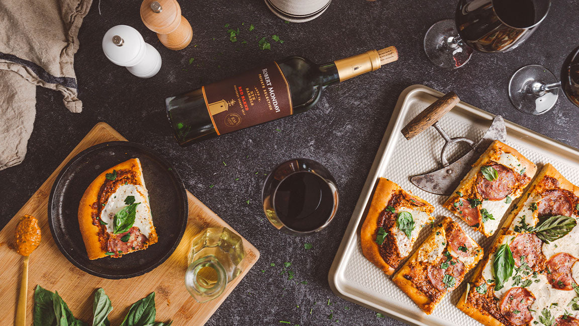 Sheet Pan Pizza with Rye Barrel-Aged Red Blend Marinara Sauce